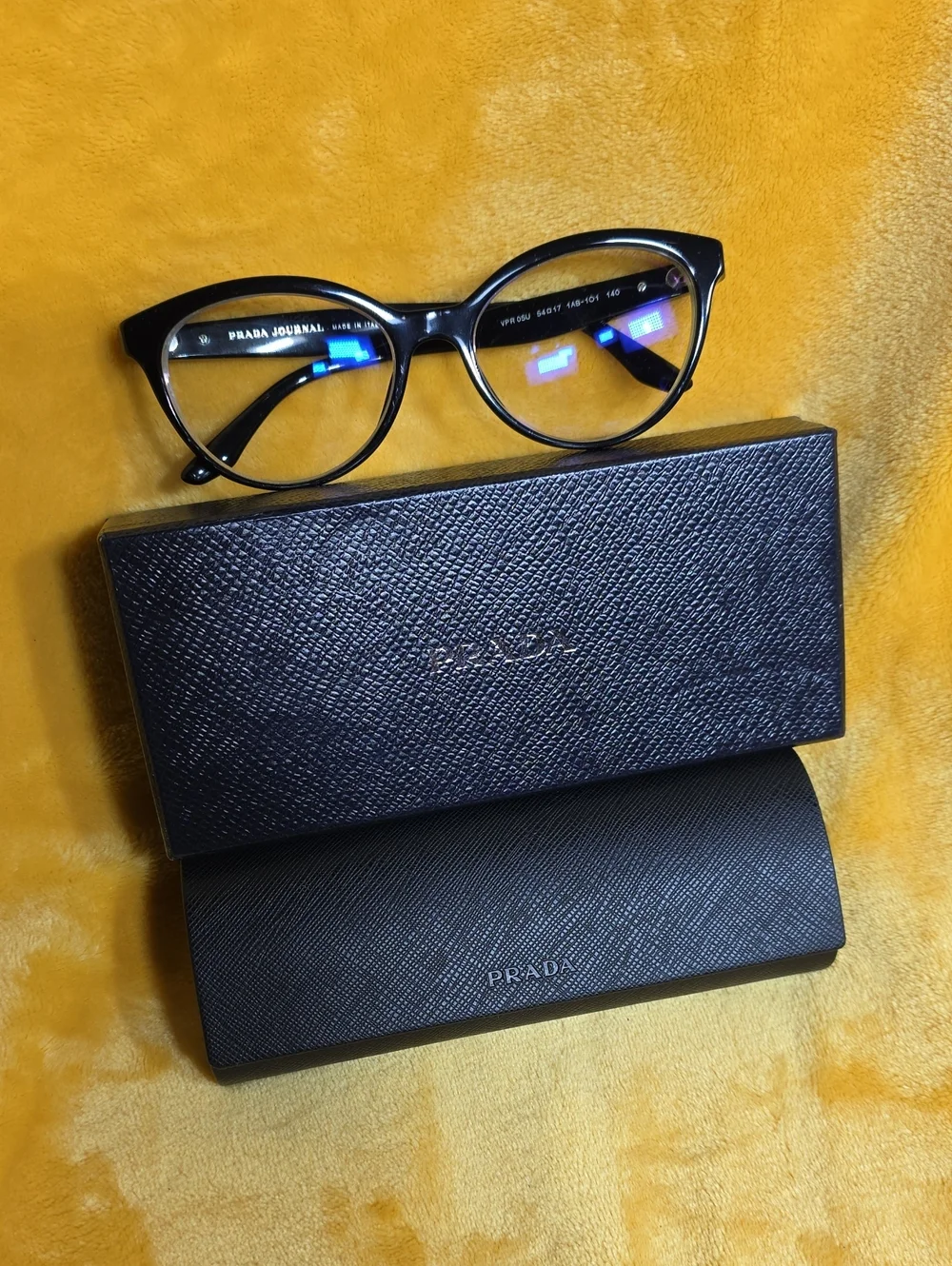 NWOT -Authentic Prada Glossy Black Cat-Eye Prescription Glasses with Black Case